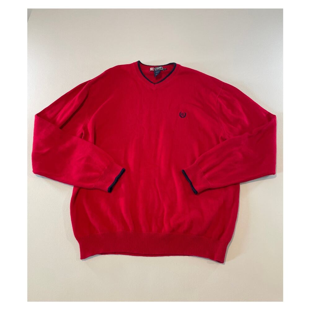 Chaps Ralph Lauren Red V‑Neck Cotton Sweater Men’s Size M